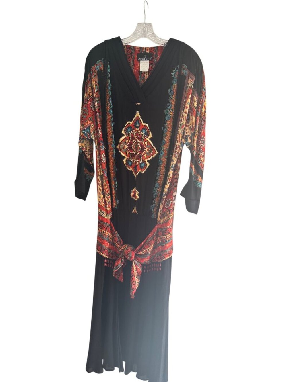 Carole Little Size 10 Vintage Multicolor Boho Midi Dress With Tie Waist Beads - Picture 3 of 12